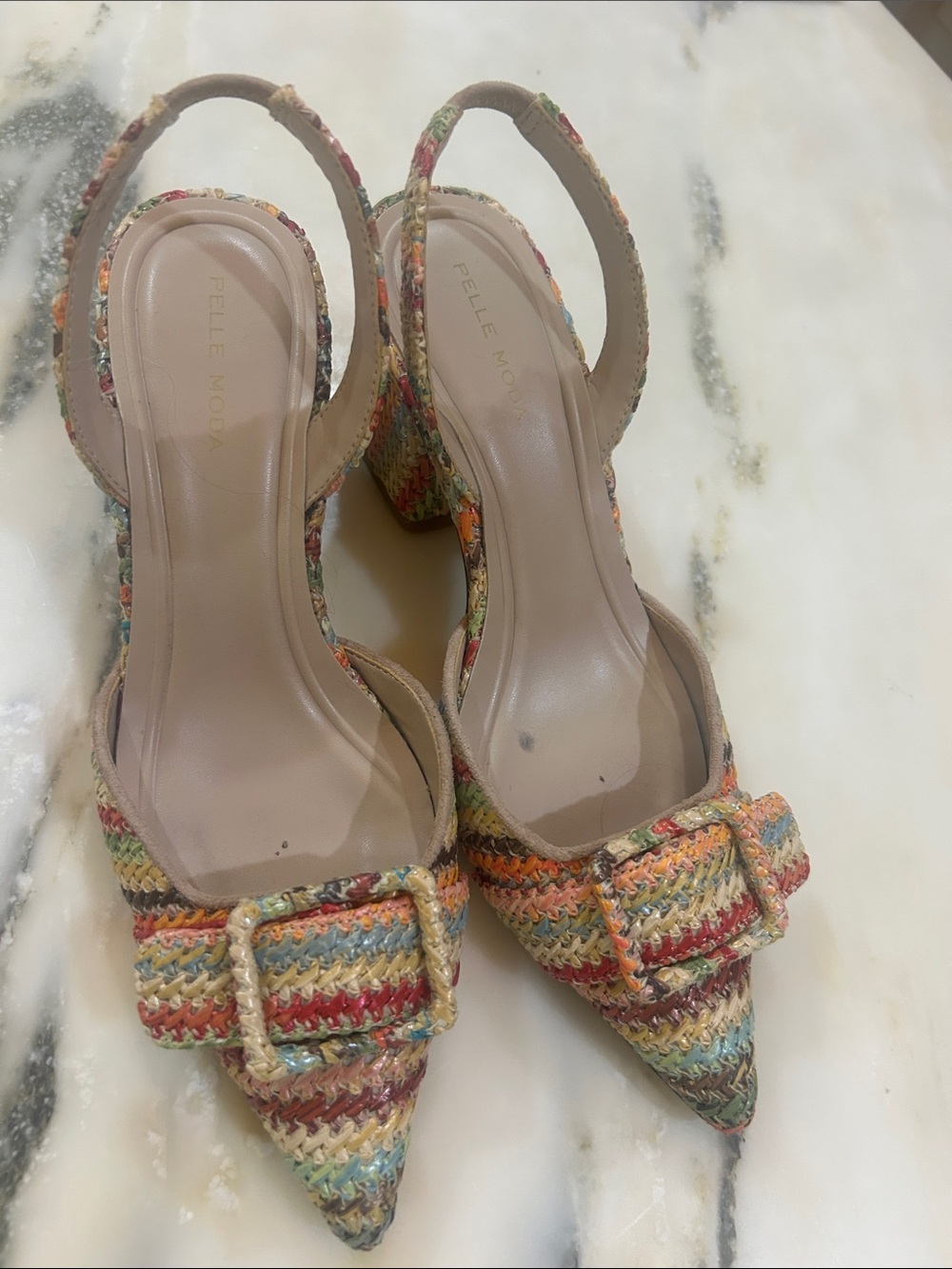 Pelle Moda Multicolor Woven Pointed Slingback Heels